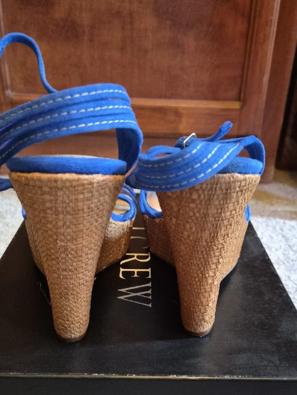 J. Crew Royal Blue Suede Cork Wedge Sandals